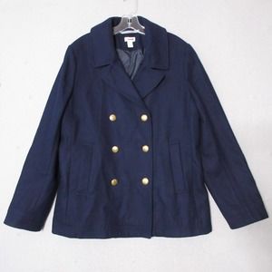 J Crew Factory Women Pea Coat Wool Military‎ Blue Gold Buttons NWOT